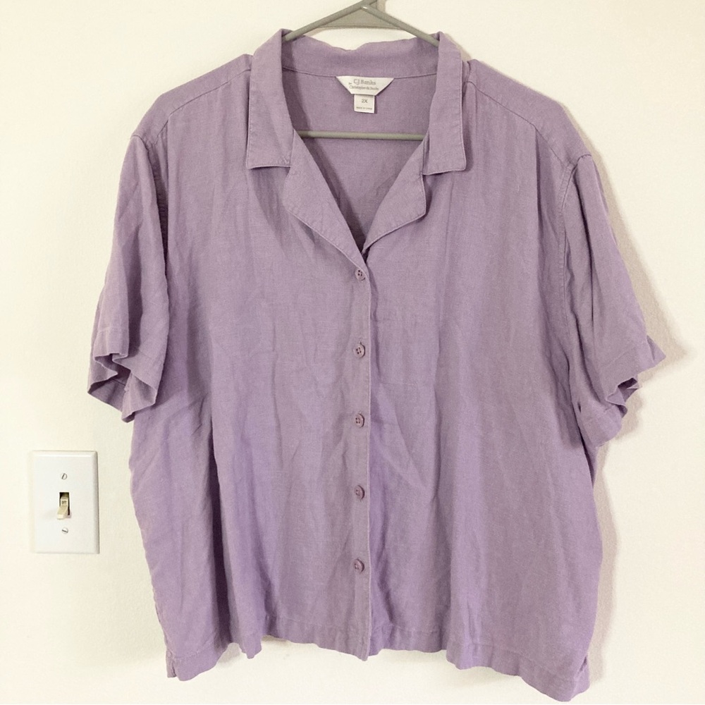 Vintage Linen Lavender Purple Blouse Button Top Boxy Fit